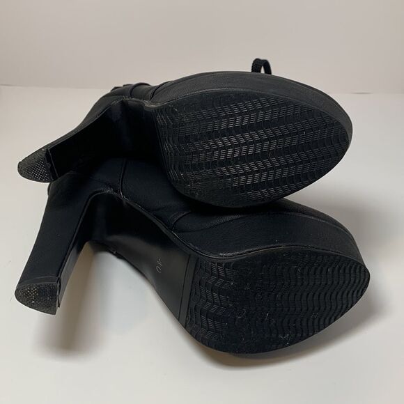 Platform 5.5” Lace Up Buckle Punk Combat Bootie Faux Leather Heel - Picture 3 of 6